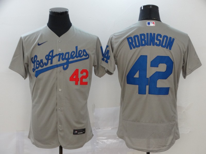 Men Los Angeles Dodgers 42 Robinson Grey Nike Elite MLB Jerseys